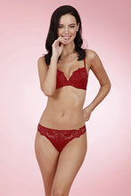 Load image into Gallery viewer, Amante Padded Wired Lace Demi Cup Push-up Bra - Tango Red 73201
