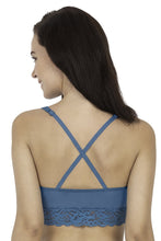 Load image into Gallery viewer, Amante Padded Non-Wired Smooth Microfiber Lace Plunge Bralette - D. Turquoise 73601
