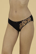 Load image into Gallery viewer, Amante Heritage Rose Printed Bikini Panty - Black 74001
