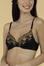 Load image into Gallery viewer, Amante Heritage Rose Padded Wired Printed Full Cover T Shirt Bra - Black 74001
