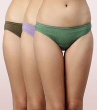 Load image into Gallery viewer, Enamor CB03 Chic Cotton, All Day Comfort, Low Waist Bikini Panty for Women - Naturally Breathable, Antimicrobial with Stain release, Inner Elastic, Regular Coverage -  Pack of 3 (Multicolorsolid-Color May Vary)
