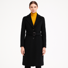 Load image into Gallery viewer, Romano nx Women’s Black Wool Overcoat with Belt | Winter Long Coat | Stylish Formal &amp; Casual Wear
