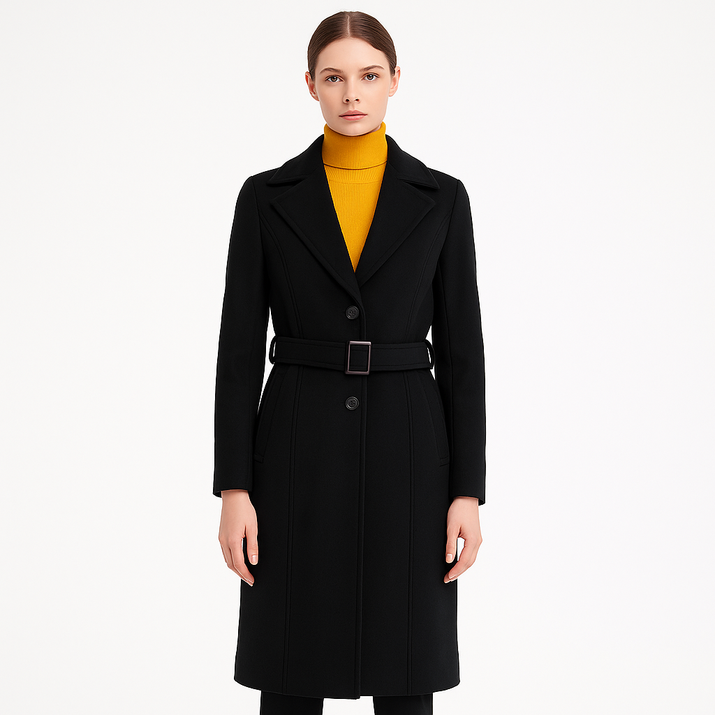 Romano nx Women’s Black Wool Overcoat with Belt | Winter Long Coat | Stylish Formal & Casual Wear
