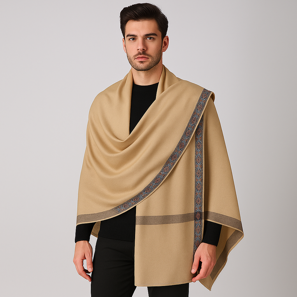Romano nx Elegant Beige Kashmiri Style Shawl for Men with Paisley Border – Perfect Gift for Elders & Special Occasions 45