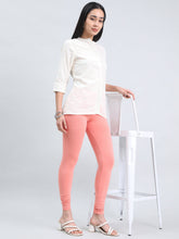 Load image into Gallery viewer, Go Colors Peach Cotton Stretch Ankle Length Leggings
