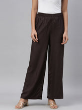 Load image into Gallery viewer, Go Colors Dark Brown Woven Viscose Basic Palazzo
