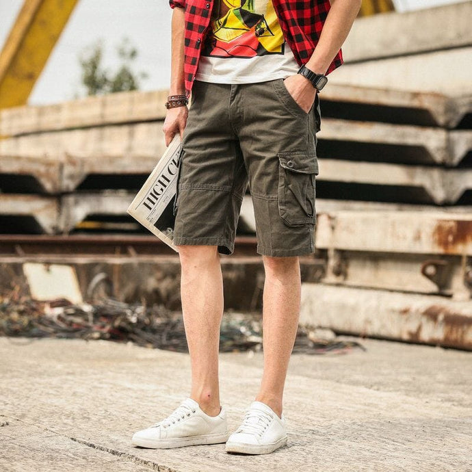 Romano nx 100% Cotton Cargo Shorts for Men- Bermuda with Multi-Pockets & Side Zipper Pockets Olive Colour romanonx.com 