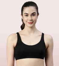 Load image into Gallery viewer, Enamor Low Impact Women's Cotton Everyday Sports Bra - All Day Comfort, Non Padded, Wirefree, High Coverage - SB06 (Black/White/Grapewine)
