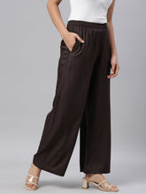 Load image into Gallery viewer, Go Colors Dark Brown Woven Viscose Basic Palazzo
