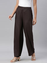 Load image into Gallery viewer, Go Colors Dark Brown Woven Viscose Basic Palazzo
