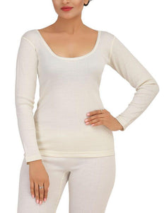 Monte Carlo Pure New Merino Wool Machine Washable 3/4 Sleeves Round Neck Thermal for Women Off White Color romanonx.com 