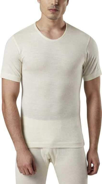 Monte Carlo Pure New Merino Wool Machine Washable Half Sleeves Round Neck  Thermal for Men Off White 32 XX-Small