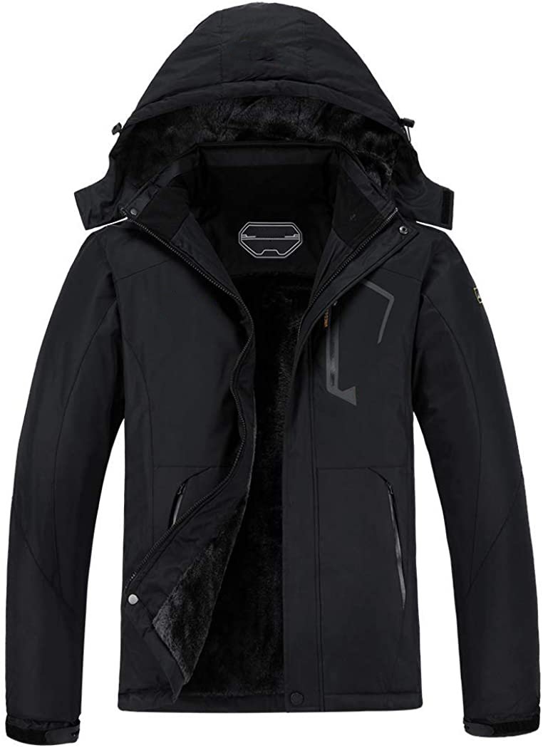 Mens Winter Skiing Jacket Waterproof Warm Snow Fleece Lining Coat Mountain  Windbreaker Hooded Windproof Rain Jacket Blue XL