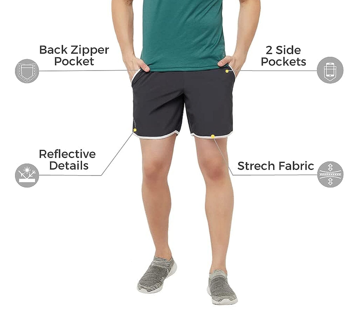 Romano nx Men's Dark Grey 7 inch Dry Fit Sports Running Reflective Sho –
