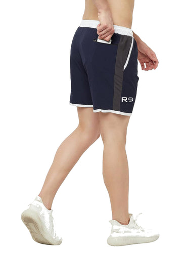 Romano nx Men's Navy Blue 7 inch Dry Fit Sports Running Reflective Shorts with 2 Side Pockets and Zipper Back Pocket romanonx.com 