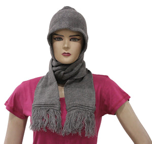 Romano nx Women's Winter Grey Wool Cap With Scarf Attached Apparel Romano 